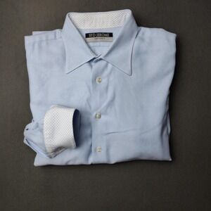 Syd Jerome Dress Shirt Mens Light Blue Micro Check Long Sleeve Button Made USA